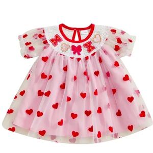 Pink Heart Pattern Girls Dress‎